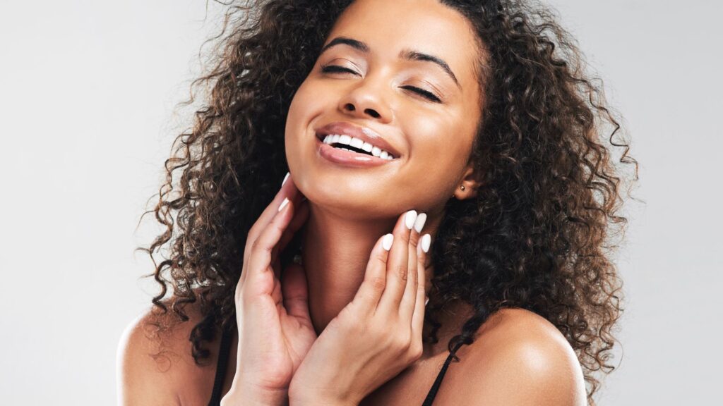 smiling woman with great skin