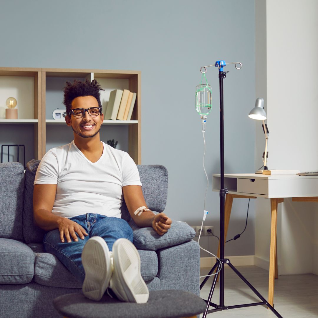 man getting iv therapy
