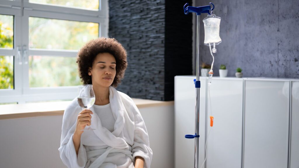 a woman relaxing with an IV