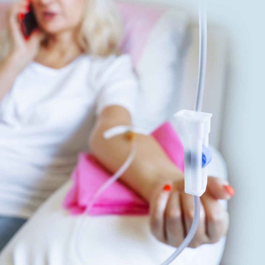 woman with IV in arm