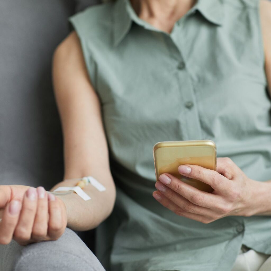 woman with IV in arm