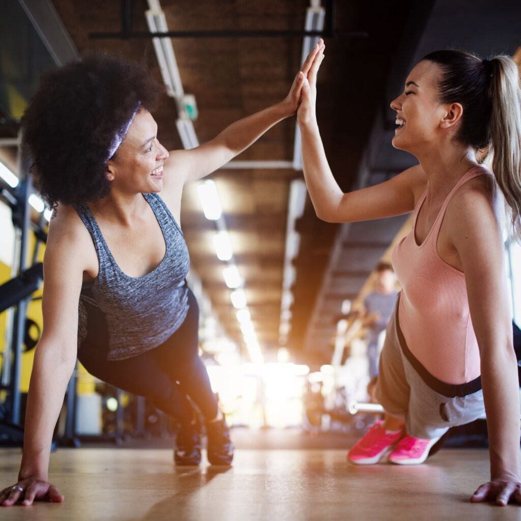 Two women working out