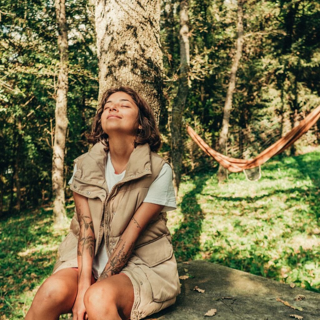 Person being calm in nature