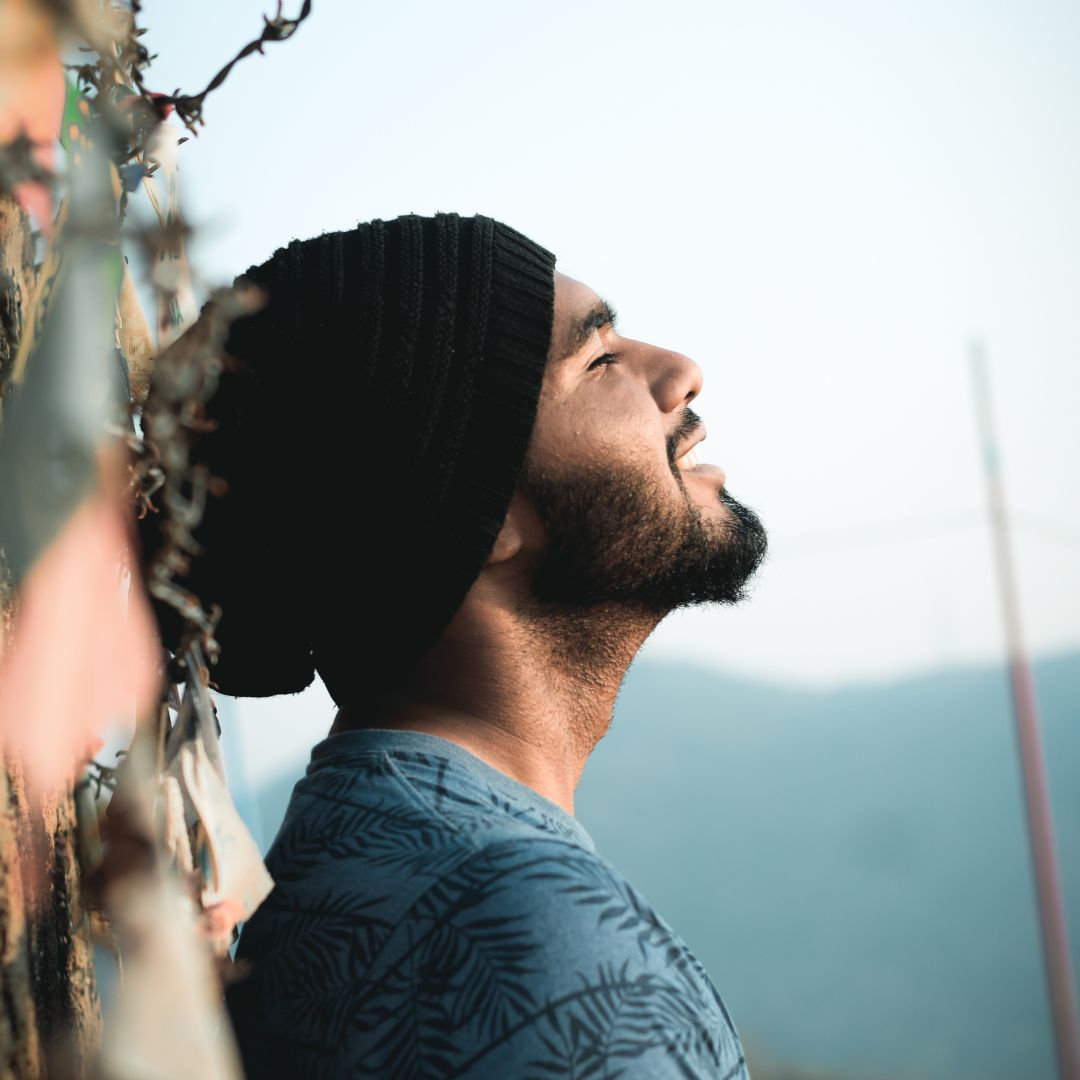 man relaxed and calm in nature