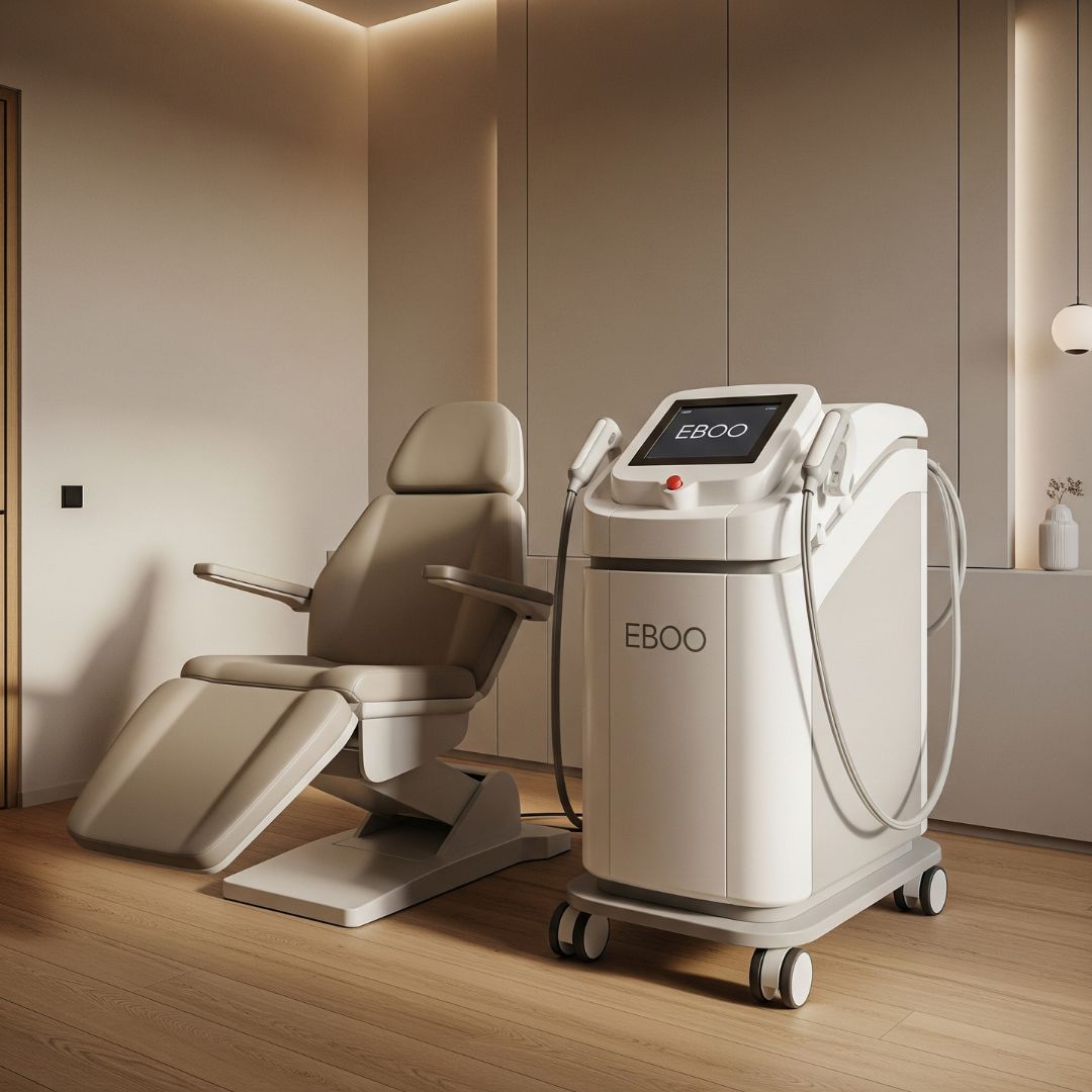 The advanced EBOO therapy machine ready for a session in a calm treatment room.