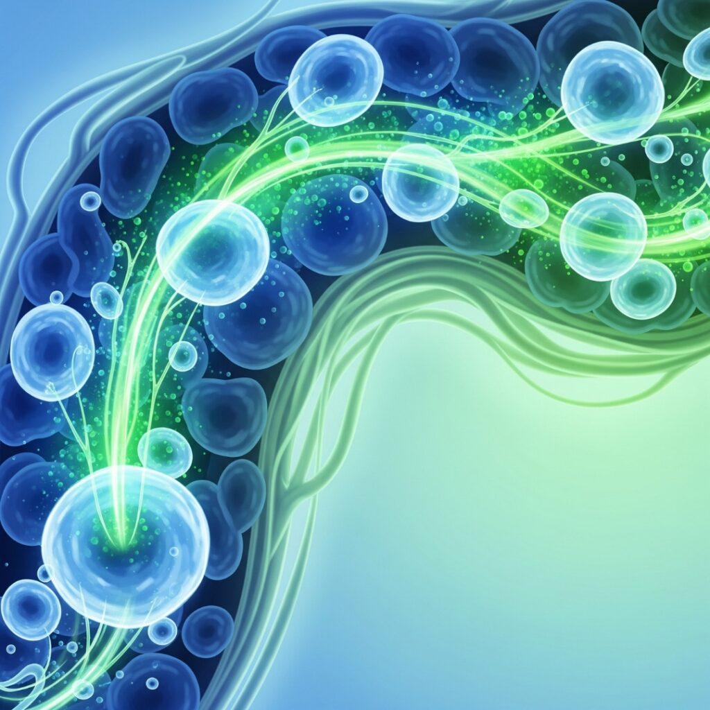 Abstract representation of cells and bodily systems being revitalized.