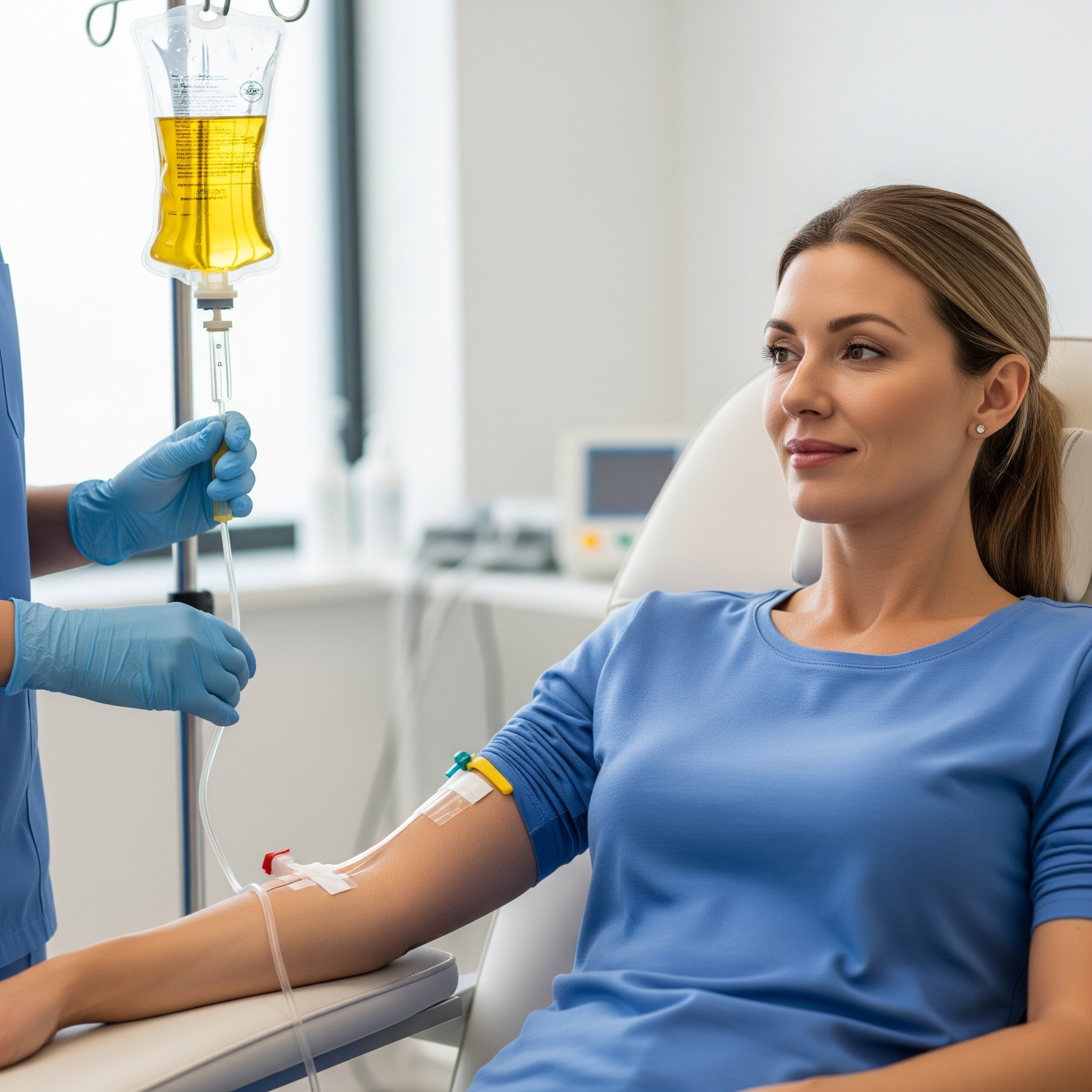 A professional stock image of a person receiving ozone IV therapy.