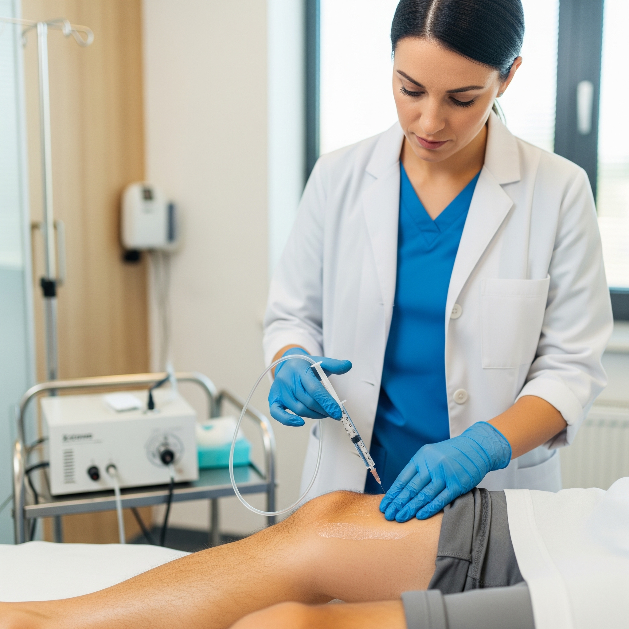 A professional stock image of a healthcare professional administering a localized ozone injection.