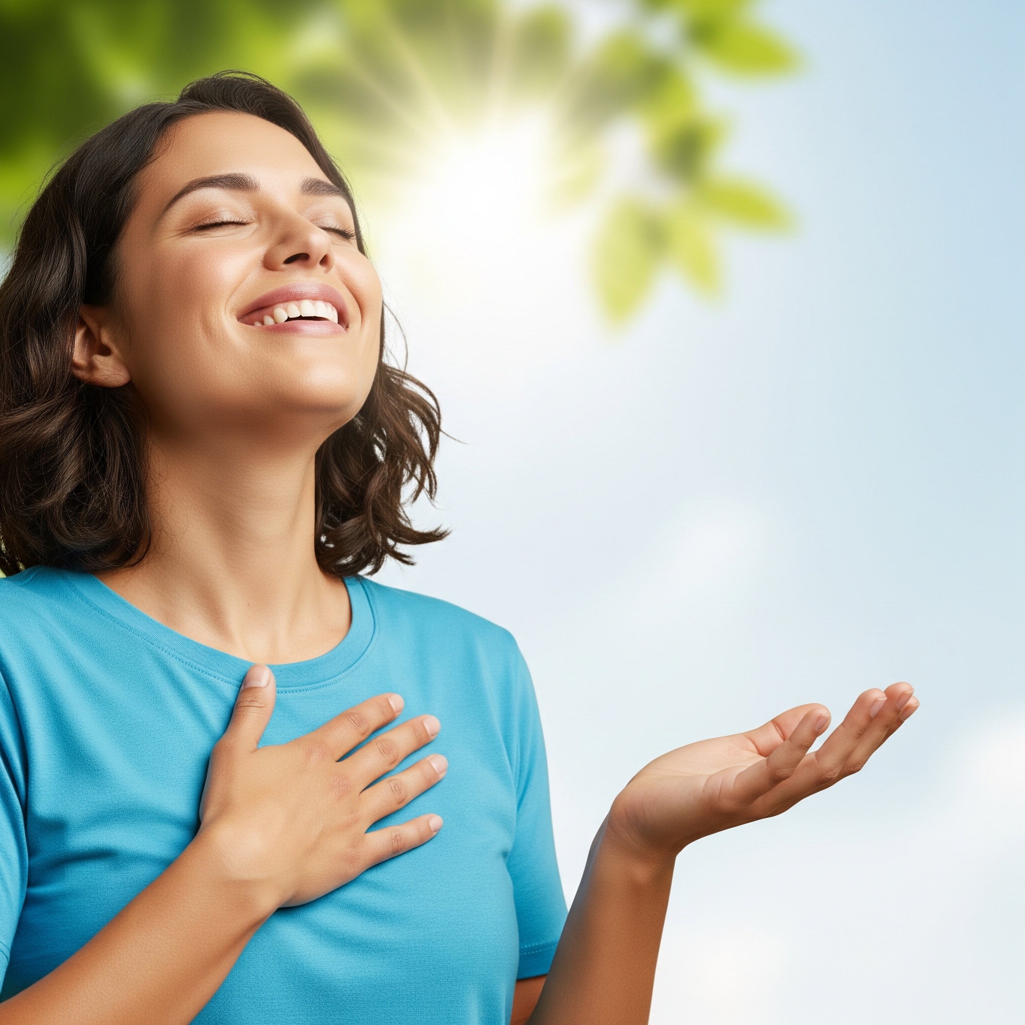 A professional stock image of a person experiencing relief and wellness.
