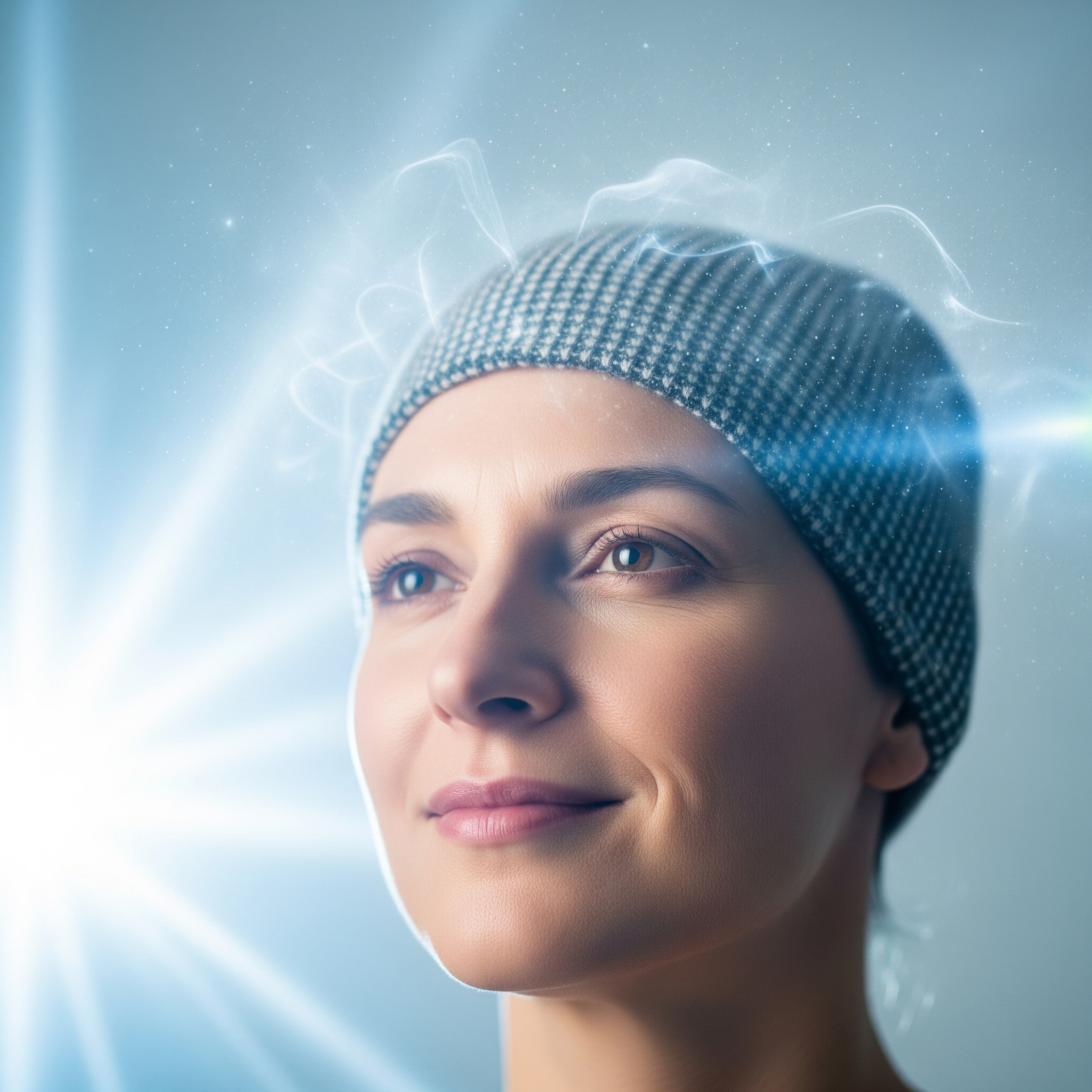 A person with a serene expression, symbolizing mental clarity.