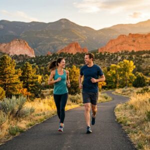 a couple enjoys an active lifestyle together outdoors in Colorado