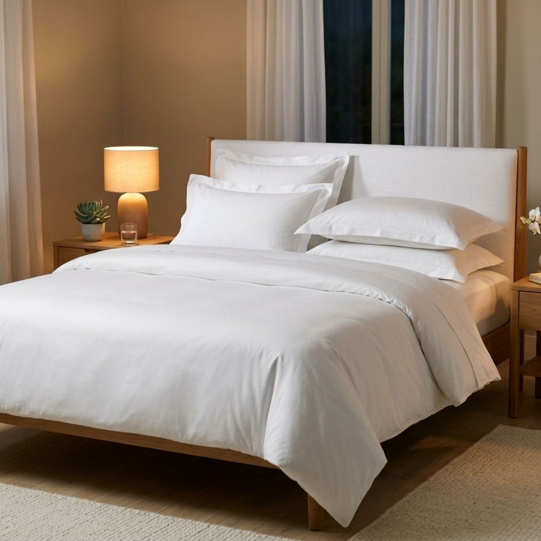 Peaceful bedroom setting with glowing light, showing the restorative rest and calm brought by nervous system regulation.