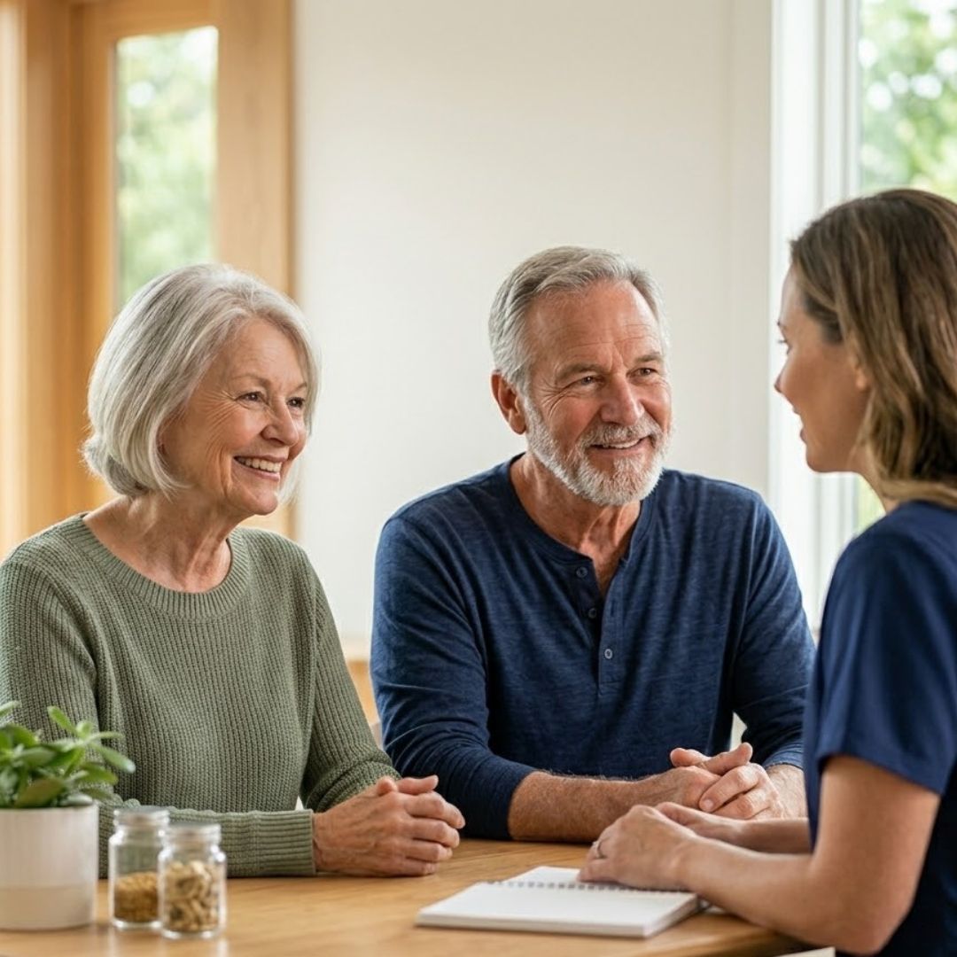 An older couple looking to regenerative therapy.